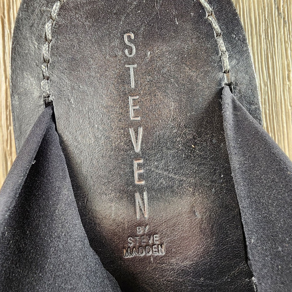 Steven by Steve Madden Black‎ Thong Sandals Size 39 Leather Sole Made in Italy - Picture 4 of 6